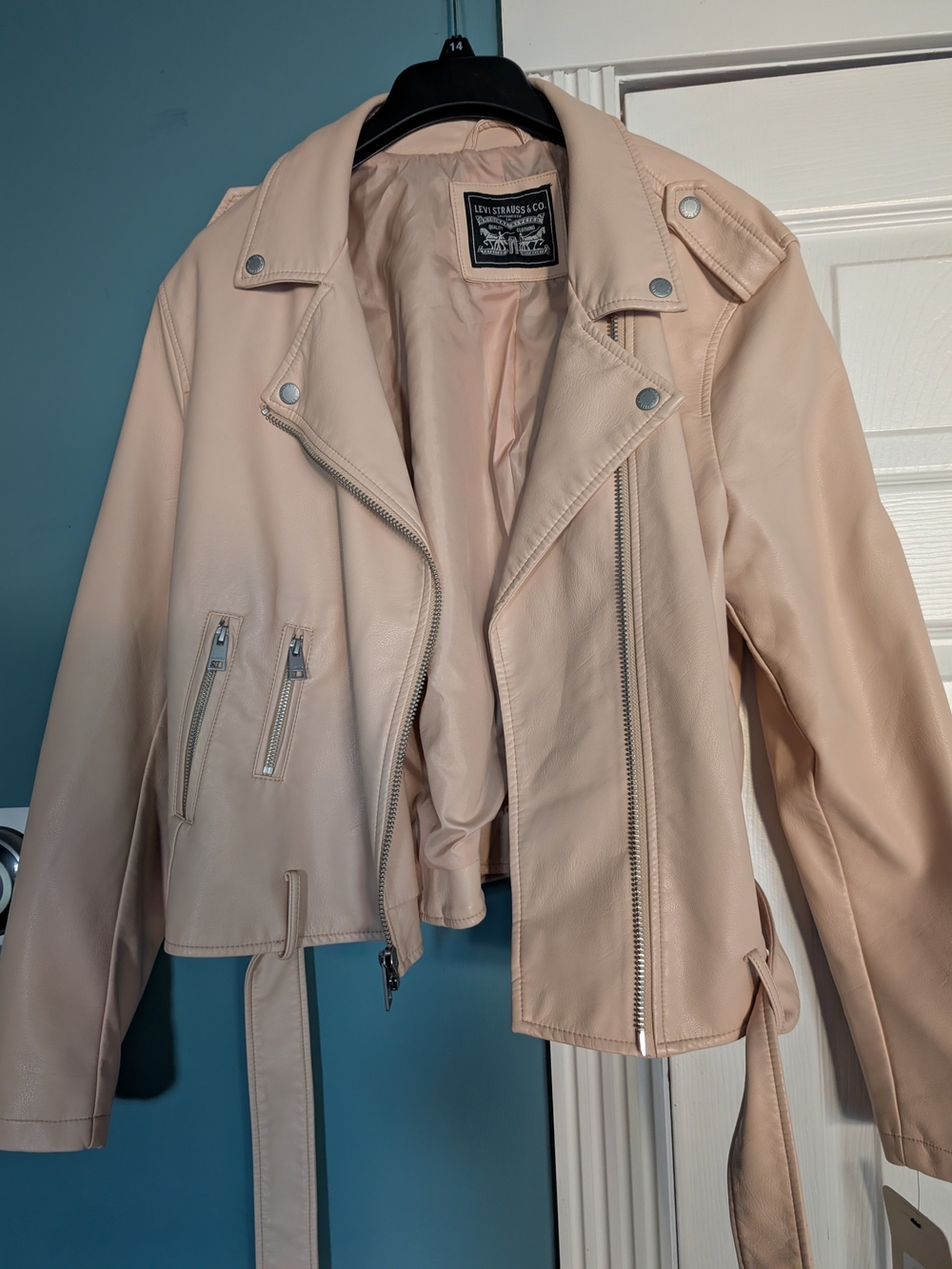 New With Tags Levi's Women's Pale Blush Faux Leather Moto Jacket